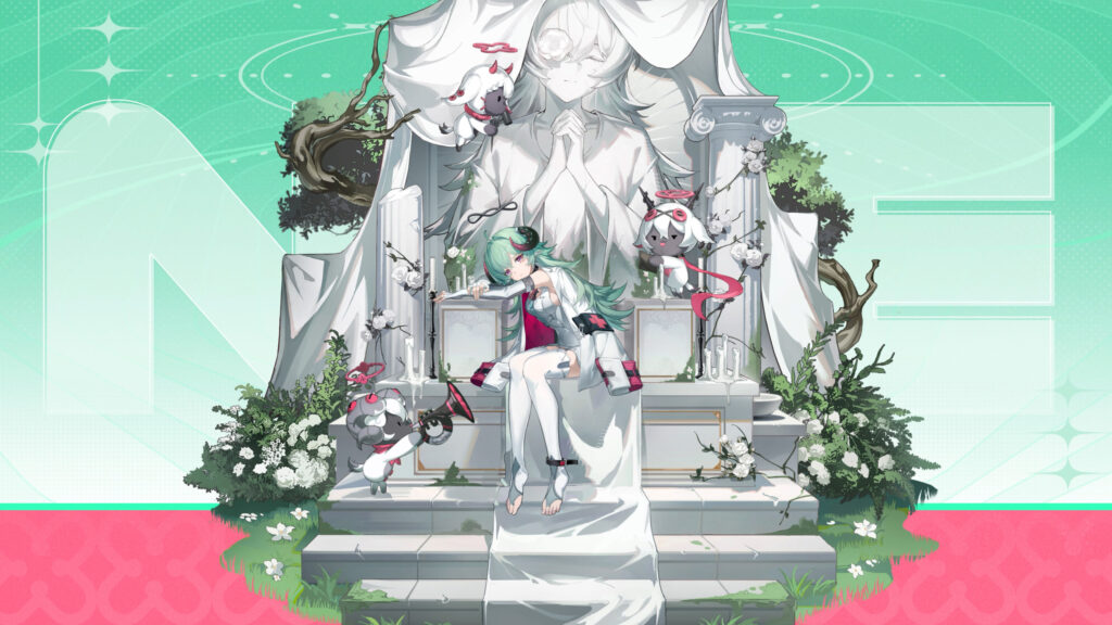 Anime Girl Sitting on Stone Altar with Fantasy Creatures 4K Wallpaper