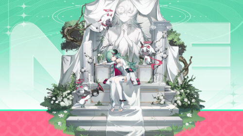 Anime Girl Sitting on Stone Altar with Fantasy Creatures 4K Wallpaper
