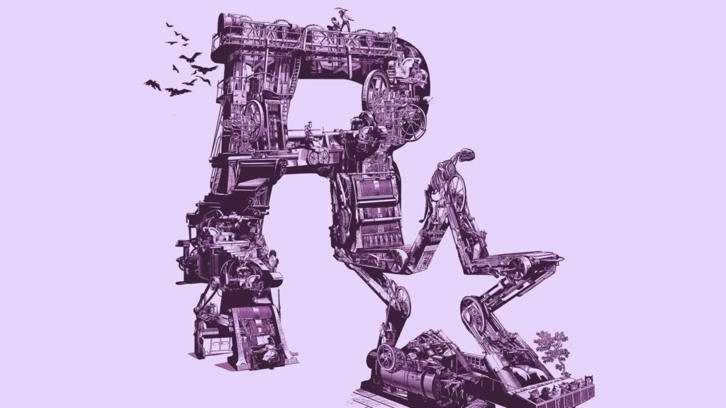 Rockstar Games Mechanical R-Star Logo Steampunk Style Desktop Wallpaper