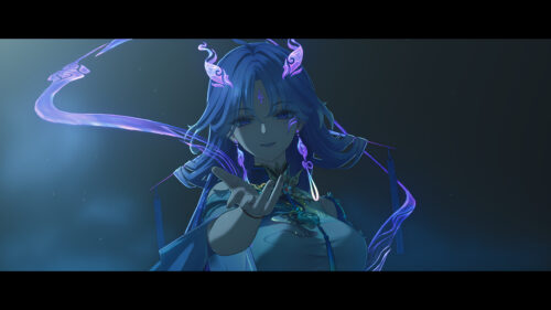Mystical Anime Girl with Ethereal Blue Glow 4K Desktop Wallpaper