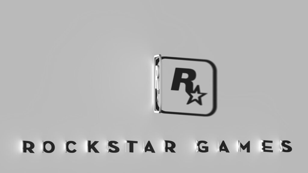 Minimalist Rockstar Games Logo 3D Sign Light Grey Background 4K Wallpaper