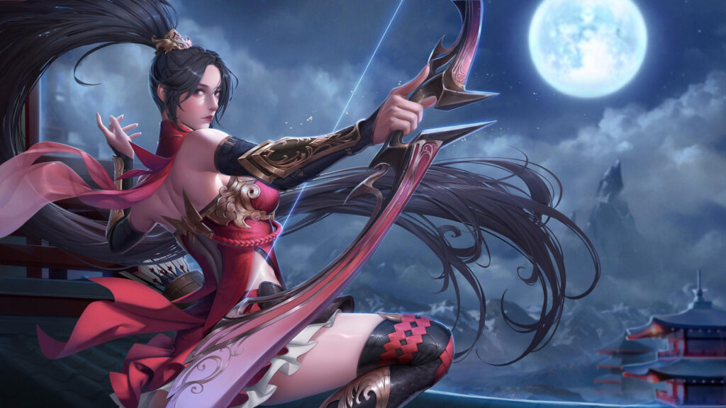 Warrior Archer Girl Under Moonlight Fantasy Art 4K Desktop Wallpaper