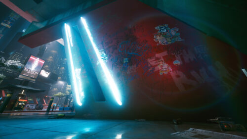 Cyberpunk 2077 Night City Neon Alleyway Graffiti Art 4K Wallpaper