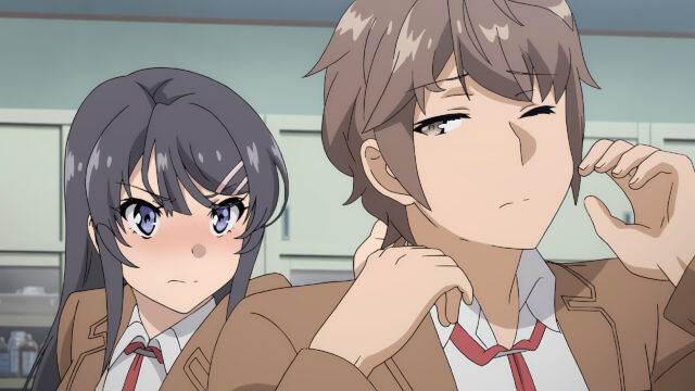 Mai Sakurajima and Sakuta Azusagawa Anime Interaction Desktop Wallpaper