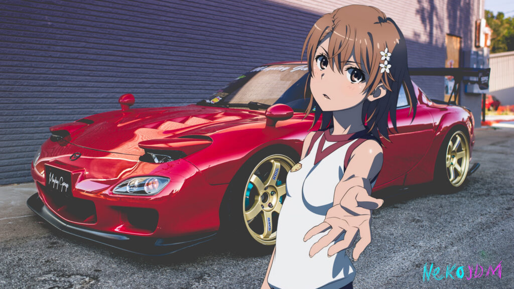 Misaka Mikoto and Mazda RX-7 JDM Sports Car Desktop Wallpaper