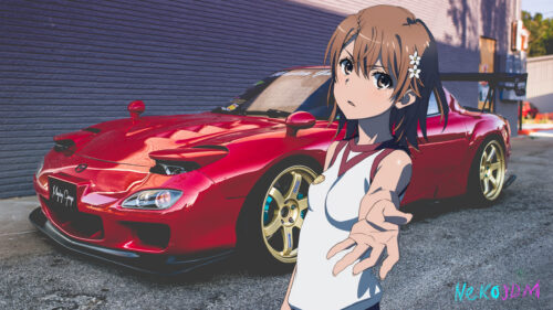 Misaka Mikoto and Mazda RX-7 JDM Sports Car Desktop Wallpaper
