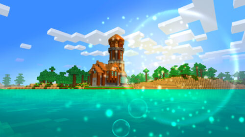 Minecraft Fantasy Tower Coastal Landscape 4K PC Wallpaper