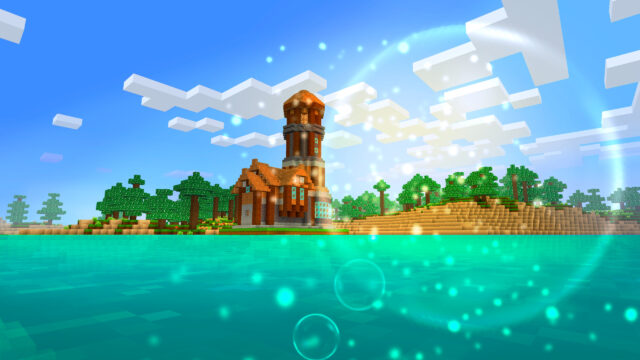 Minecraft Fantasy Tower Coastal Landscape 4K PC Wallpaper