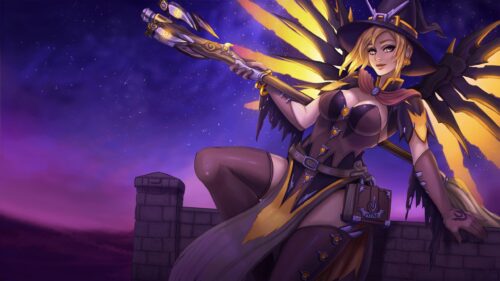 Witch Mercy Overwatch Fantasy Character Art 4K Desktop Wallpaper
