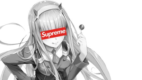Zero Two Darling in the Franxx Anime Supreme Logo Desktop Wallpaper