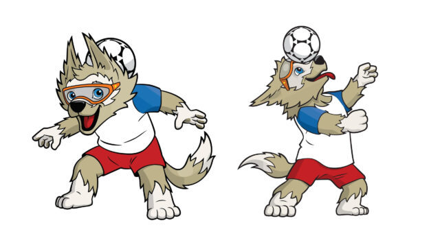 Fun Zabivaka Wolf Mascot Playing Soccer 4K PC Wallpaper