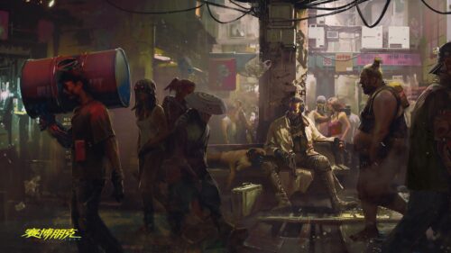 Cyberpunk 2077 Gritty Urban Street Life Scene High Resolution Desktop Wallpaper