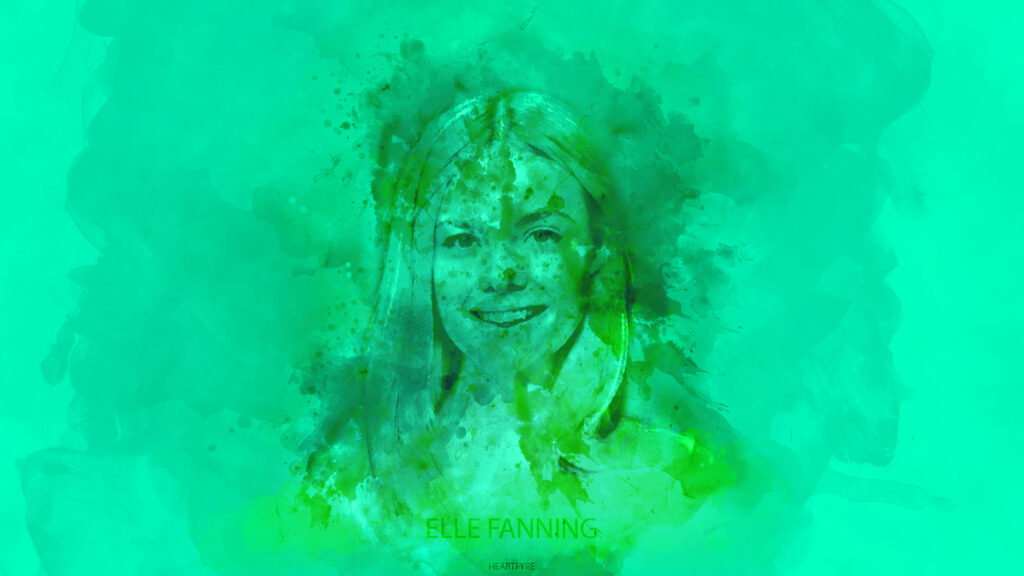 Elle Fanning Artistic Watercolor Green Portrait Desktop Wallpaper