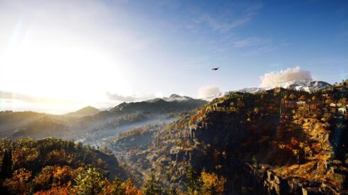 Breathtaking Autumn Mountain Landscape with Ancient Architecture PC Wallpaper