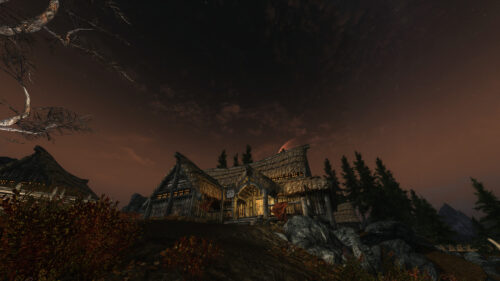 Mystical Medieval Skyrim Tavern at Night 4K PC Wallpaper