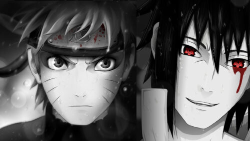 Naruto Uzumaki and Sasuke Uchiha Black and White Duel 4K Wallpaper
