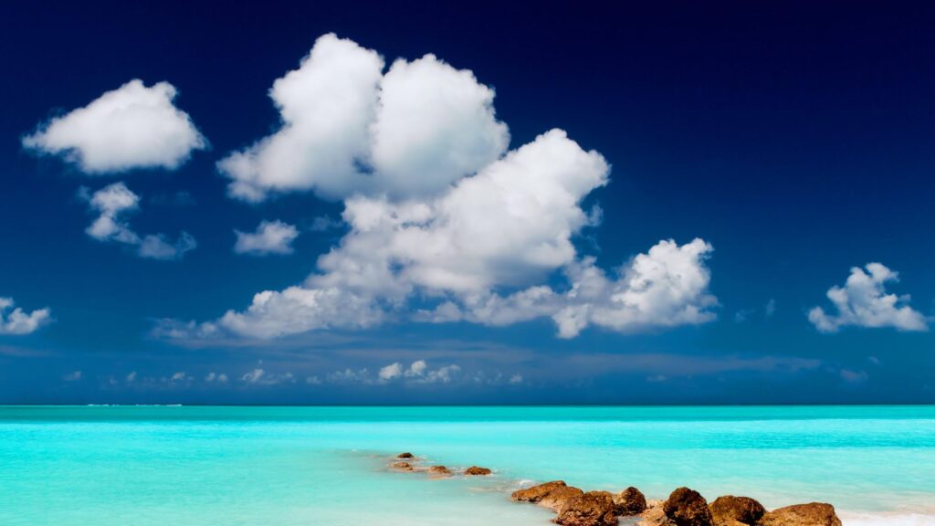 Stunning Tropical Turquoise Ocean and Blue Sky Coastal Scenery 4K Wallpaper