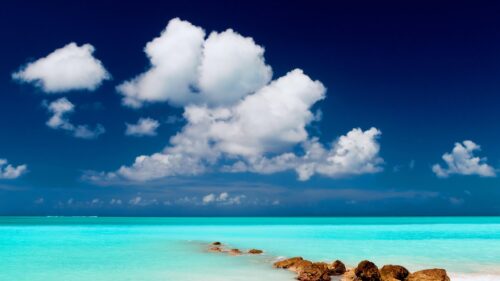 Stunning Tropical Turquoise Ocean and Blue Sky Coastal Scenery 4K Wallpaper