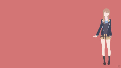 Minimalist Anime Girl Illustration with Salmon Background Desktop Wallpaper
