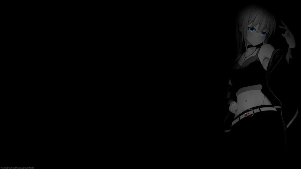 Anime Girl with Blue Eyes Minimalist Black Aesthetic 4K Desktop Wallpaper