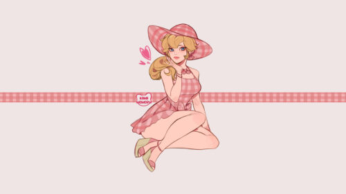 Elegant Princess Peach in Summer Gingham Outfit Anime Style PC Wallpaper