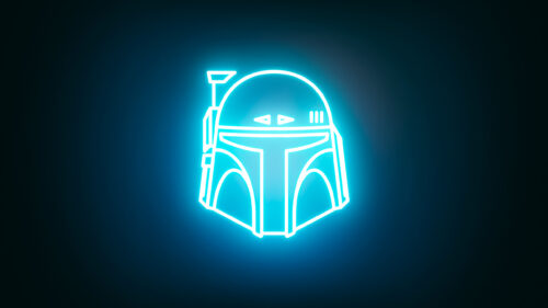 Boba Fett Helmet Glowing Neon Blue Star Wars 4K Desktop Wallpaper
