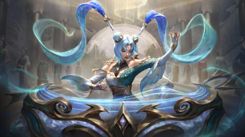 Elegant Fantasy Dancer in Blue Silk Robes High Definition 4K Desktop Wallpaper
