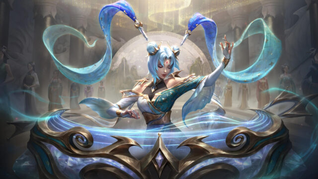 Elegant Fantasy Dancer in Blue Silk Robes High Definition 4K Desktop Wallpaper