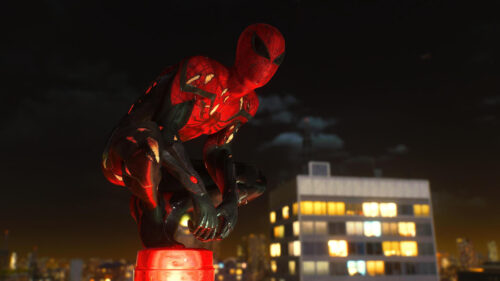 Spider-Man Crouching on Rooftop at Night 4K Desktop Wallpaper