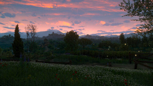 Breathtaking Sunset Over Medieval Countryside Landscape 4K Wallpaper