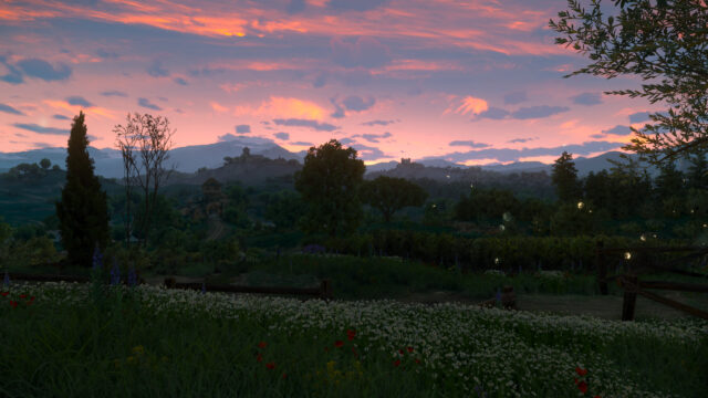 Breathtaking Sunset Over Medieval Countryside Landscape 4K Wallpaper