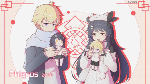 Anime Boy and Girl Holding Dolls Phigros Art Desktop Wallpaper