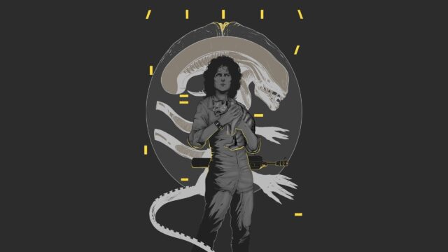 Ellen Ripley and Jonesy with Xenomorph Silhouette 4K Desktop Wallpaper