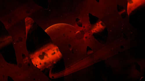 Fiery Red Space Nebula and Asteroid Belt 4K PC Desktop Wallpaper