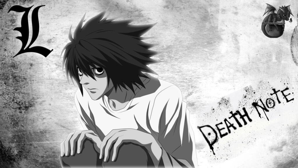 L Lawliet Death Note Black and White Aesthetic PC Wallpaper