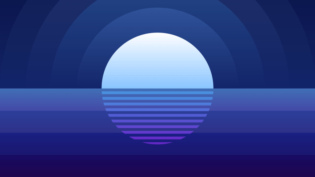 Minimalist Synthwave Sunset over Ocean Horizon Desktop Wallpaper