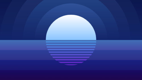 Minimalist Synthwave Sunset over Ocean Horizon Desktop Wallpaper