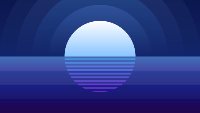 Minimalist Synthwave Sunset over Ocean Horizon Desktop Wallpaper