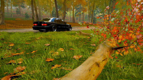 Black Mercedes Benz 190E 2.5-16 Evolution II in Autumn Forest Desktop Wallpaper