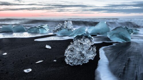 Stunning Icebergs on Black Sand Beach Iceland 4K Desktop Wallpaper