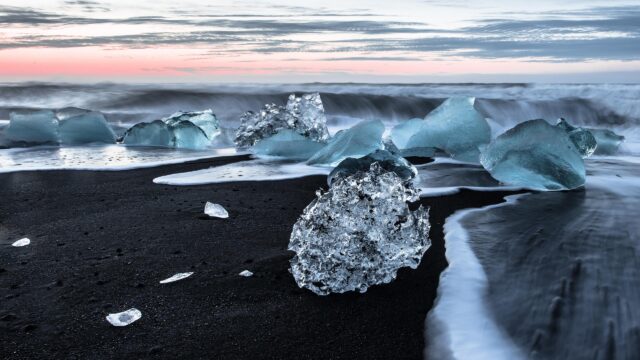 Stunning Icebergs on Black Sand Beach Iceland 4K Desktop Wallpaper