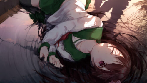 Anime Girl Lying in Water Reflective Aesthetic Desktop Wallpaper