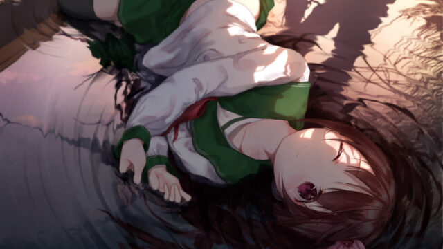 Anime Girl Lying in Water Reflective Aesthetic Desktop Wallpaper