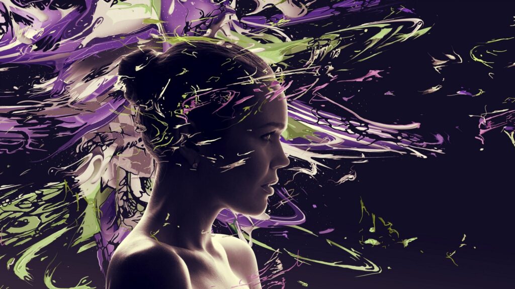 Stunning Artistic Portrait of a Woman with Abstract Paint Splatter 4K Wallpaper