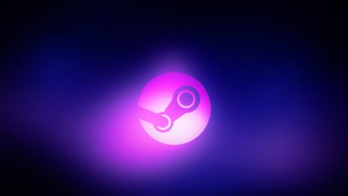 Neon Steam Logo Glowing Abstract Art 4K Desktop Wallpaper