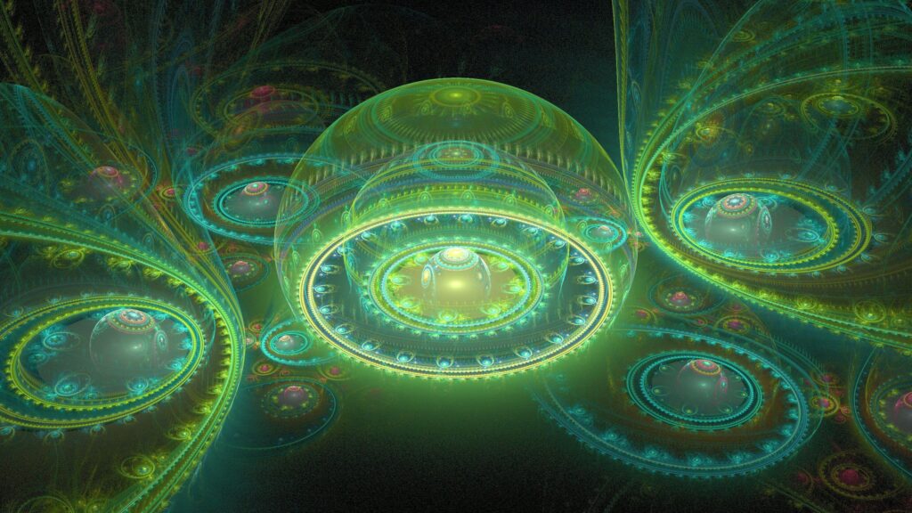 Abstract Neon Fractal Spheres Glowing Digital Art 4K Wallpaper