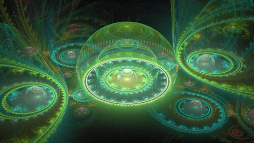 Abstract Neon Fractal Spheres Glowing Digital Art 4K Wallpaper