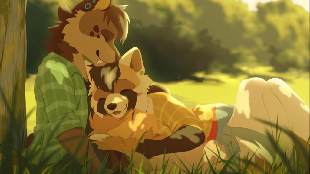 Cute Furry Couple Relaxing Under a Tree in Summer Sun Desktop Wallpaper