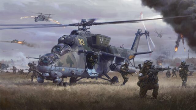 Russian Mi-24 Hind Attack Helicopter Tactical Military Deployment Desktop Wallpaper