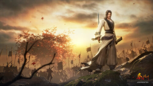 Legend of Qin Warrior Amidst Battlefield Sunset 4K Desktop Wallpaper